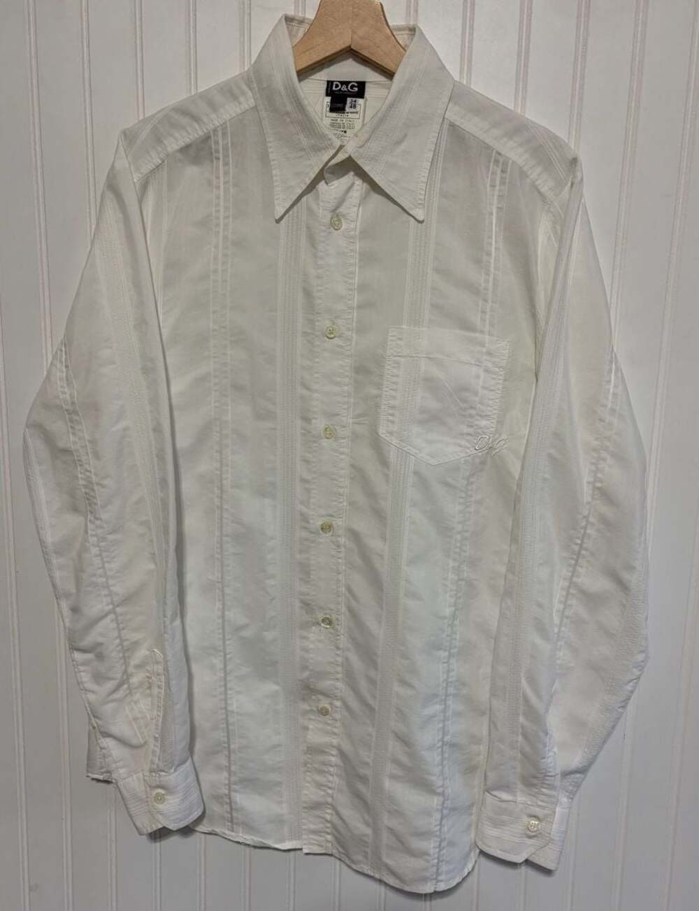 D&G Dolce & Gabbana Vintage White Striped Long Sleeve Button-Up Dress Shirt